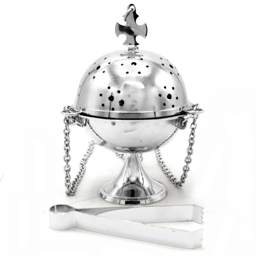 Incenseburner set of 3 pcs. Nickel 17.5 cms