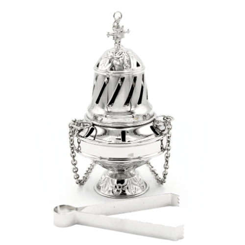 Incense Burner Cup and Tong Nickel ( 15 cm )