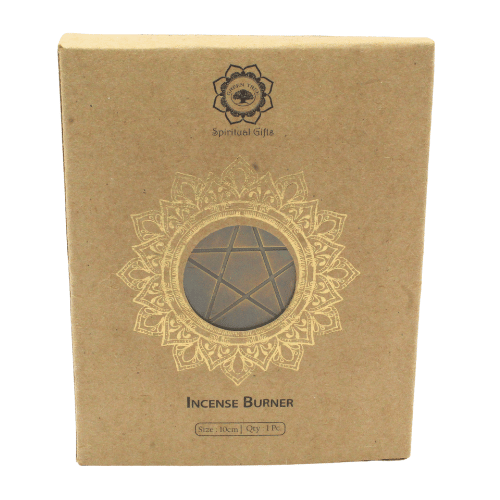 Mango Wood Incense Burner Brass Pentagram 10 cm