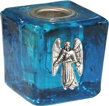 GLASS CUBE MINI CANDLE HOLDER- TURQUOISE-CAMAEL