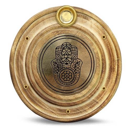 Wooden Incense Holder Brass Fatima Hand 10 cm