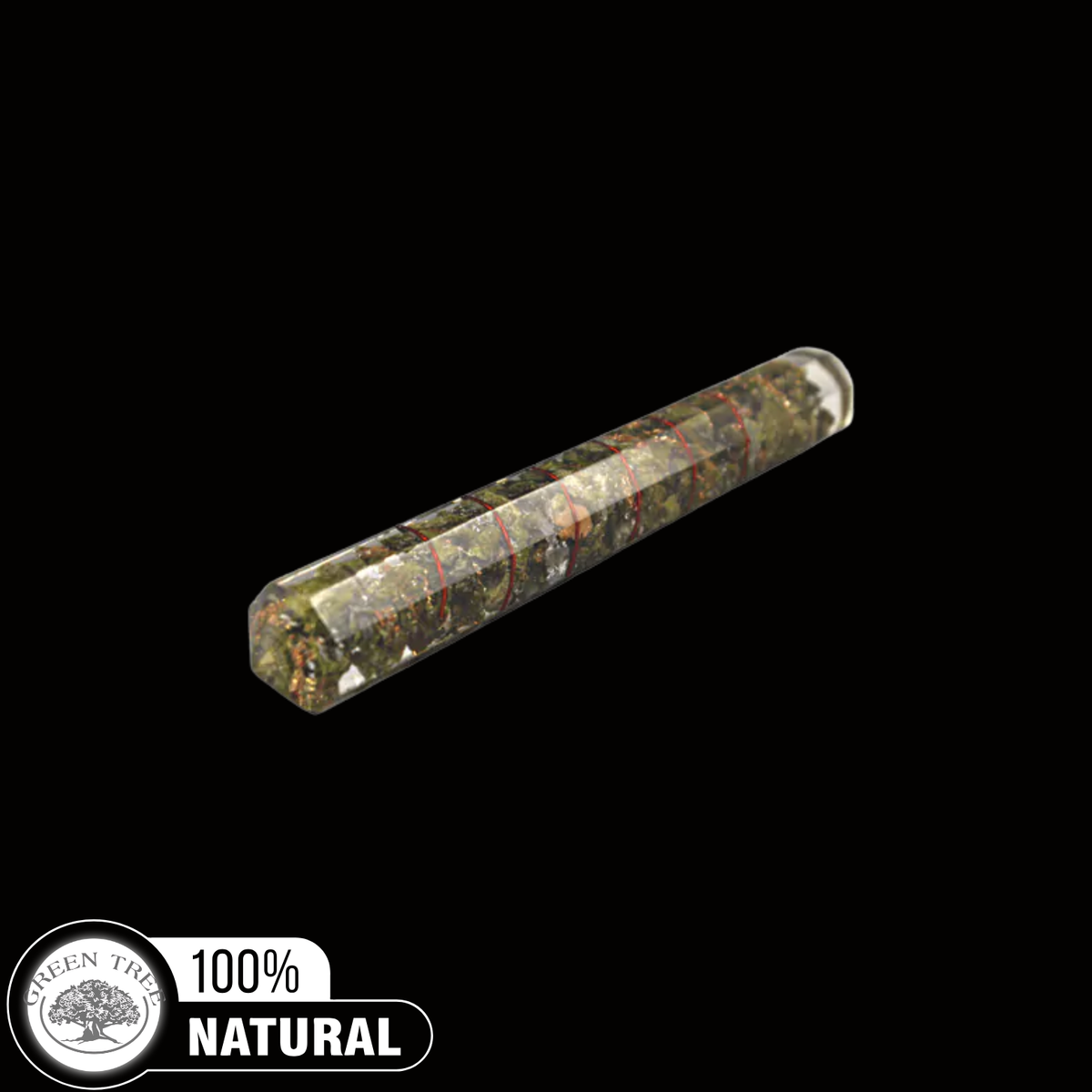 ORGONE FACETED MASSAGE WAND  EPIDOT WITH COPPER WIRE