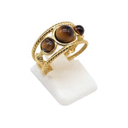 Bague triple en acier inoxydable, œil de tigre