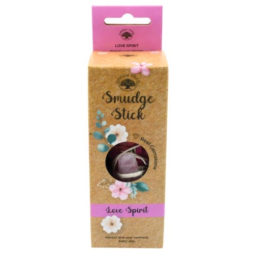 Green Tree Love Spirit Smudge Stick with Rose Quartz