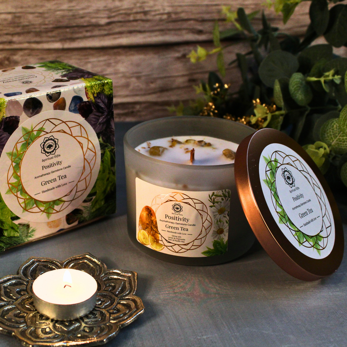 Green Tree Gemstone Candle Positivity Green Tea  256g