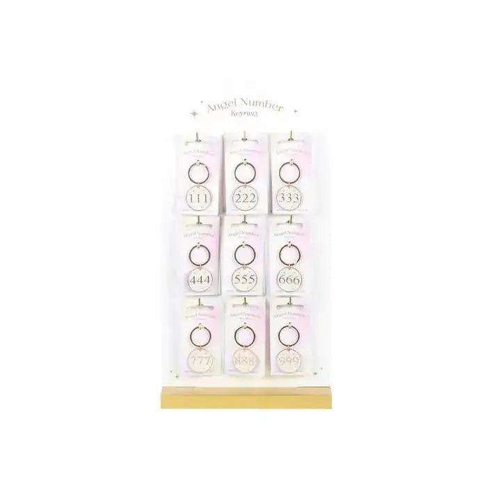 Set of 36 Angel Number Keyrings on Display