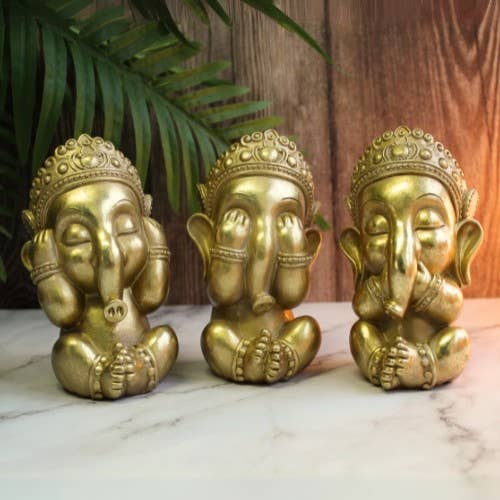 Lord Ganesh Blind, Deaf and Mute to evil - Set of 3 pcs