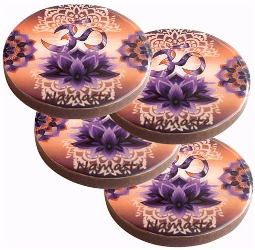 OM LOTUS WOOD COASTER SET OF 4