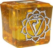 GLASS CUBE YELLOW CANDLE HOLDER-SOLAR PLEXUS