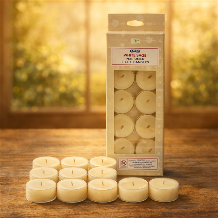 Satya White Sage  T- Lite Candle 14 Gms x 12 pcs