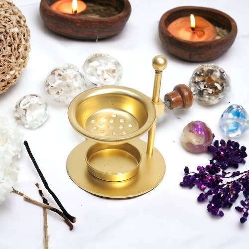 Iron Height Adjustable Incense Burner Gold 9x7.5 cm