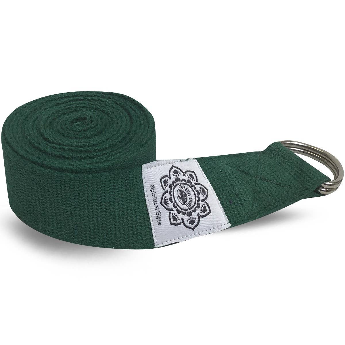Green Cotton Yoga 8 ft. strap with wrapped 1.5 D ring