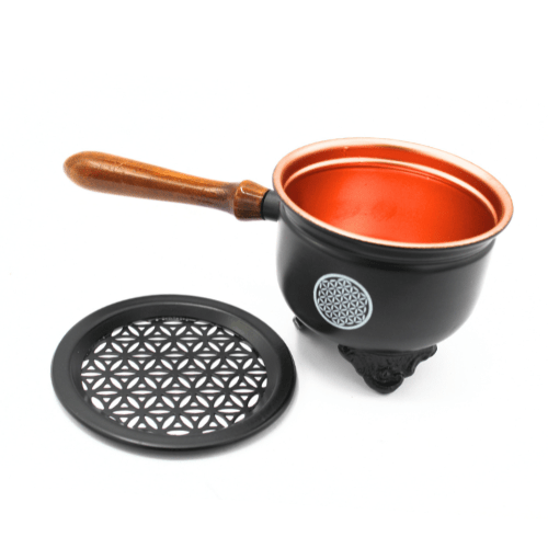Cauldron With Wooden Handle & Lid Flower Of Life