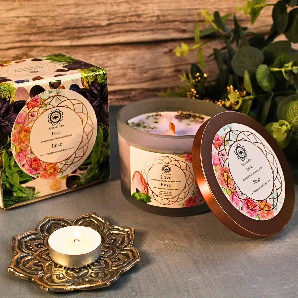 Green Tree Gemstone Candle Love Rose 256g