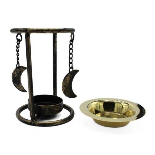 Iron Oil Burner Crescent Moons - Gold Antique finish, 10 cm