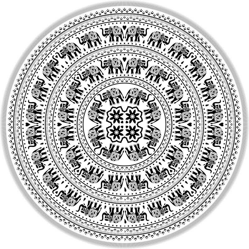 Round Cotton Tapestry 72" ELEPHANT (black & white)