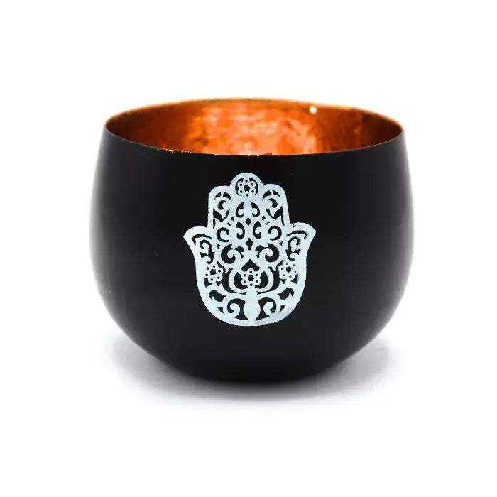 Tealight Holder Hand Of Fatima Black & Copper