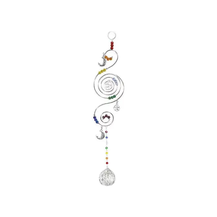 Wire Hanging - Chakra Spiral with Crystal & Pentacle, 13.25"