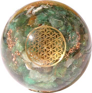 ORGONE SPHERE GREEN AVENTURINE INSIDE WITH FLOWER OF LIFE