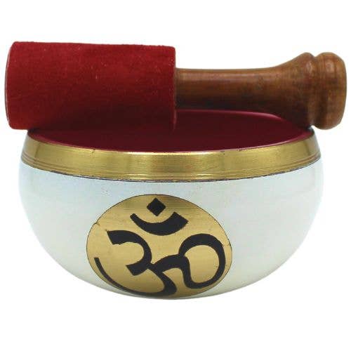 Om white singing bowl 9.5 cm