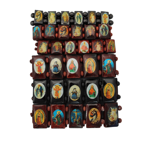 Assorted Wooden Saints Bracelets - set of 12