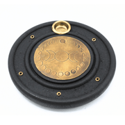 Mango Wood Incense Burner Brass Moon Phase 10 cm