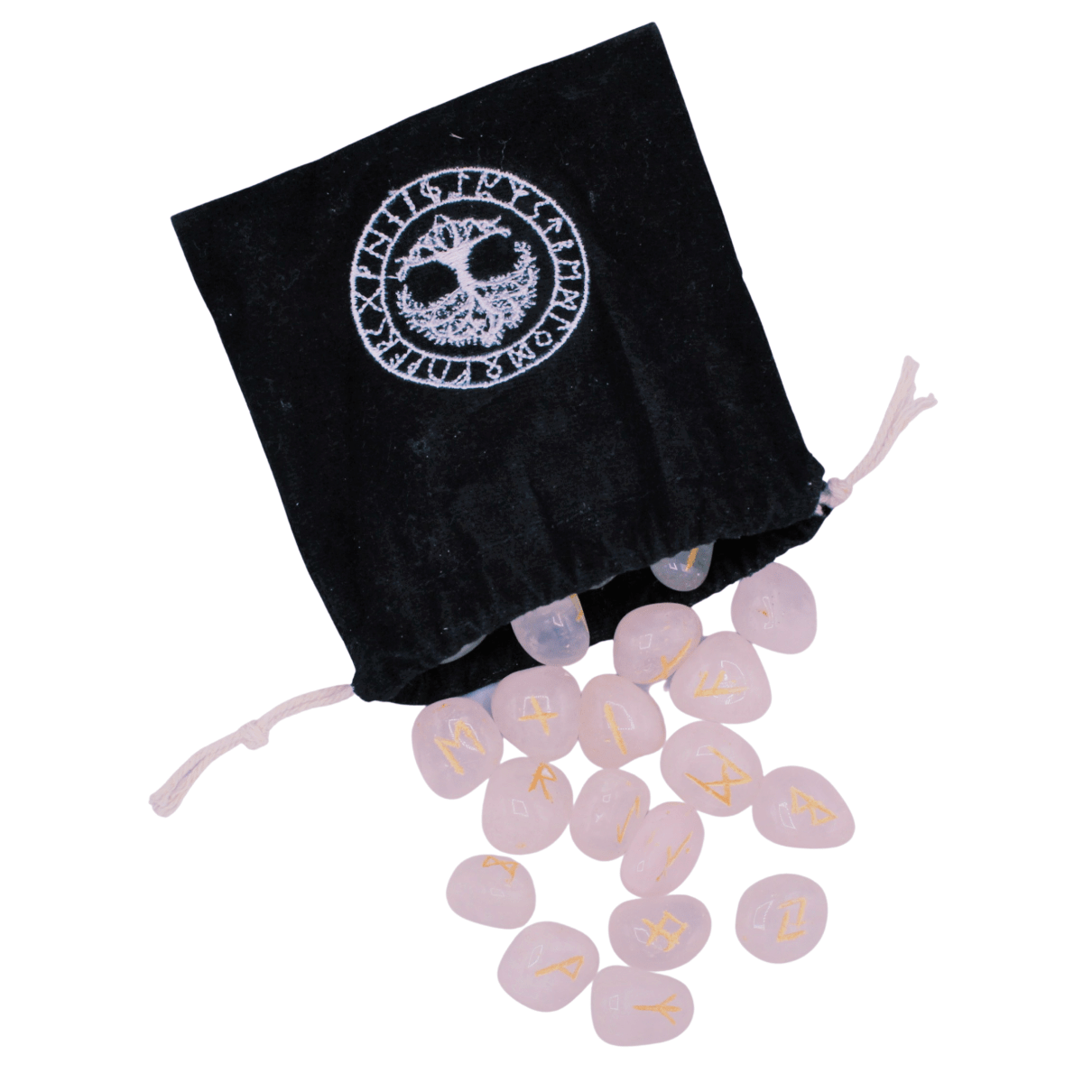 Rose Quartz Rune Viking with Velvet Bag 25 pcs