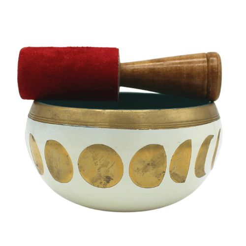 Moon phases white singing bowl 10 cm