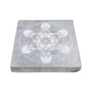 Piastra di ricarica in selenite con Cubo di Metatron (10cm)