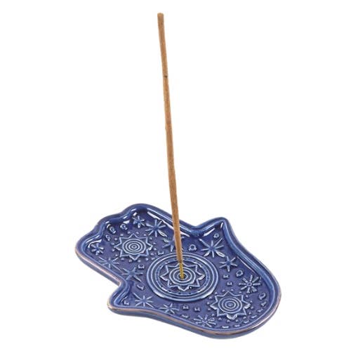 Dark Blue Hand of Hamsa Incense Holder and Trinket Dish