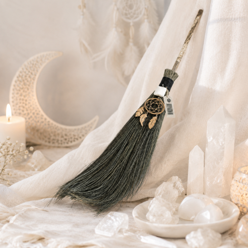 Decoration Altar Broom Dream Catcher with White Agate - 42 cm