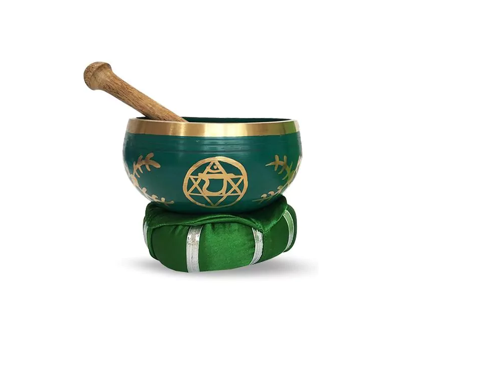 Brass Singing Bowl with stick & Cusion 12 cm Heart Chakra