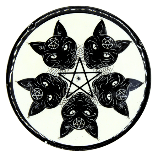 Coaster & Incense Holder - Cat & Pentagram 2 pcs.