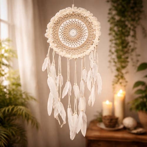 Classic Dreamcatcher pastel pink colour knitted