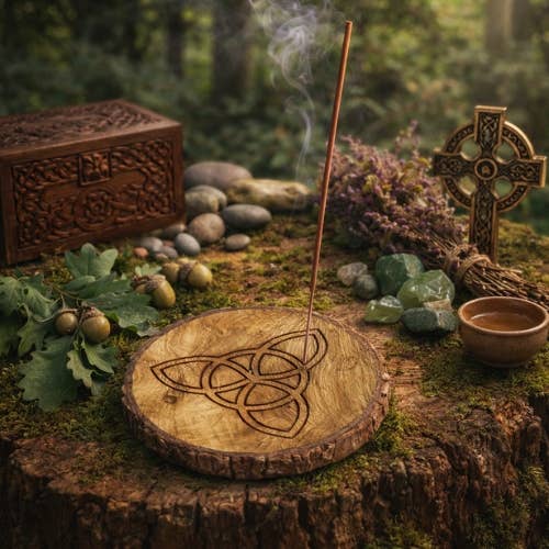 Mango Wood Incense Holder Triquetra with wooden border