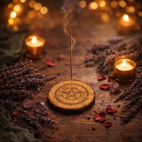 Mango Wood Incense Holder Triple Moon & Star