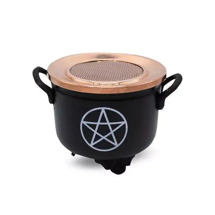 Black Cauldron Pentacle 10x11cm With Copper Lid