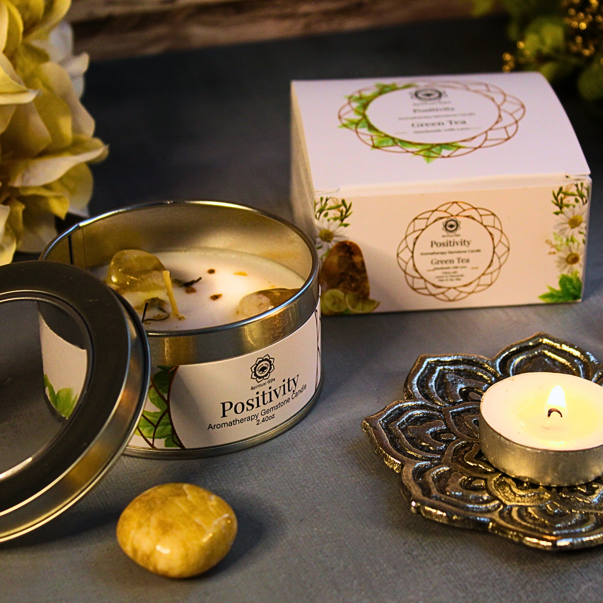 Green Tree Gemstone Candle Positivity Green Tea 70g