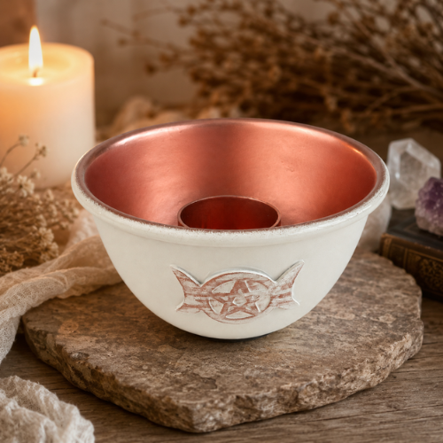 Ivory Triple Moon & Star Smudging Bowl