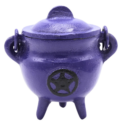 Cast Iron Cauldron Pentagram Purple & Black