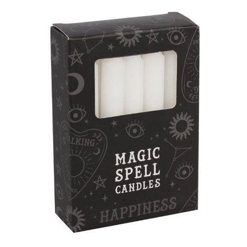 Pack of 12 White 'Happiness' Spell Candles