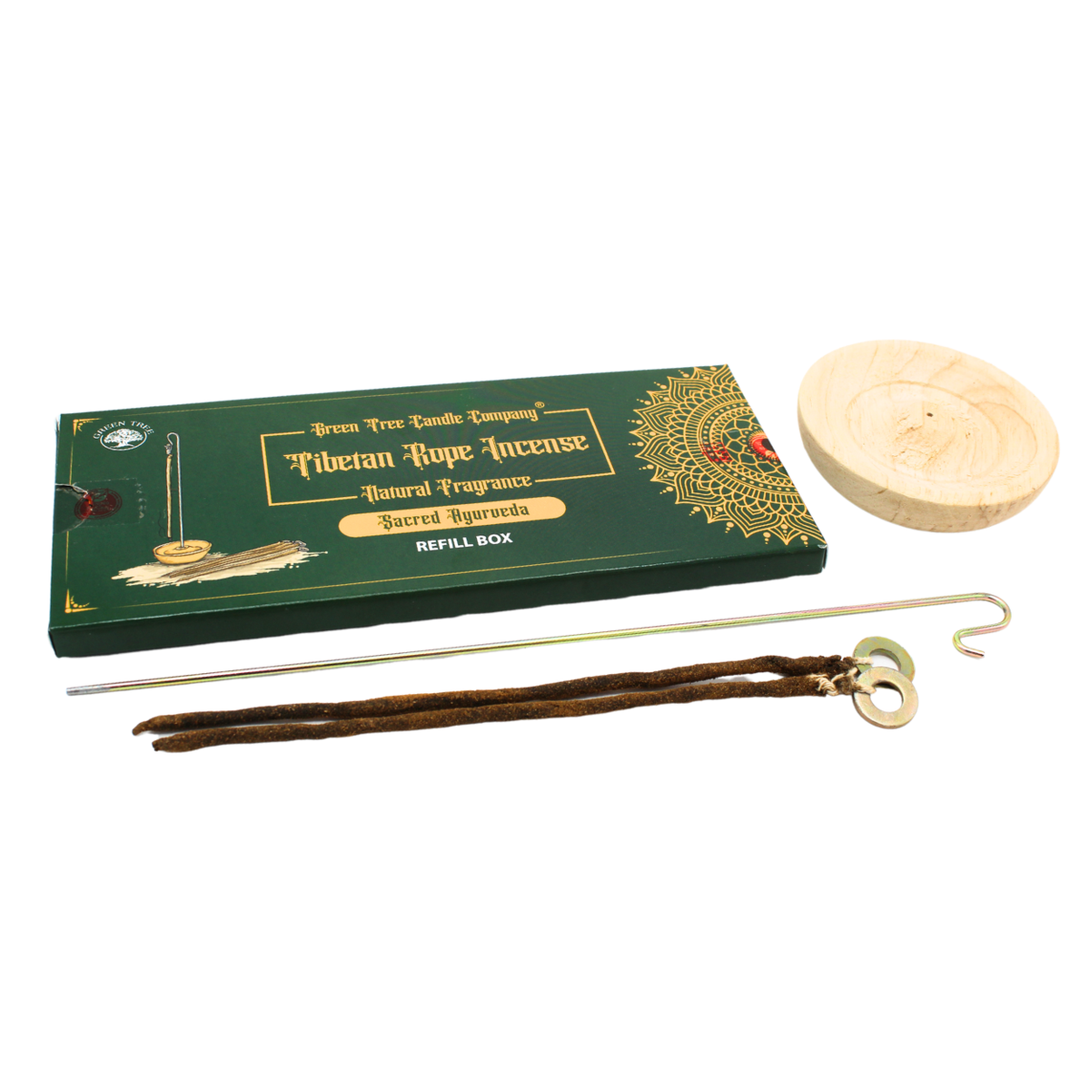 Green Tree Sacred Ayurveda rope incense with holder