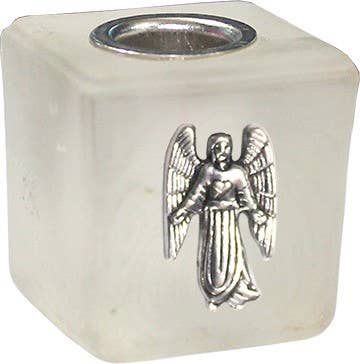 GLASS CUBE MINI CANDLE HOLDER- FROSTED-CAMAEL