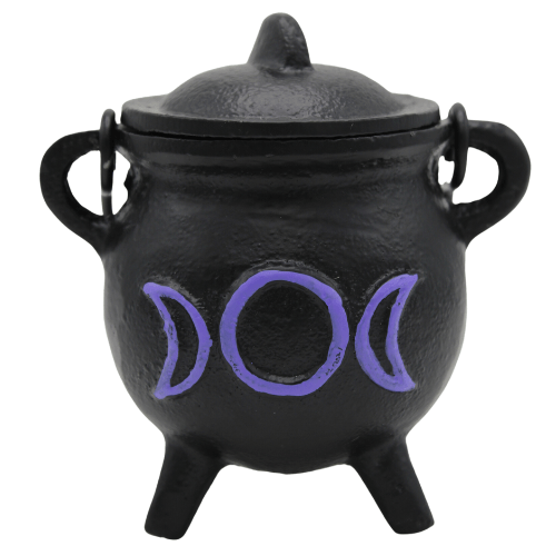 Cast Iron Cauldron Triple Moon Black & Purple