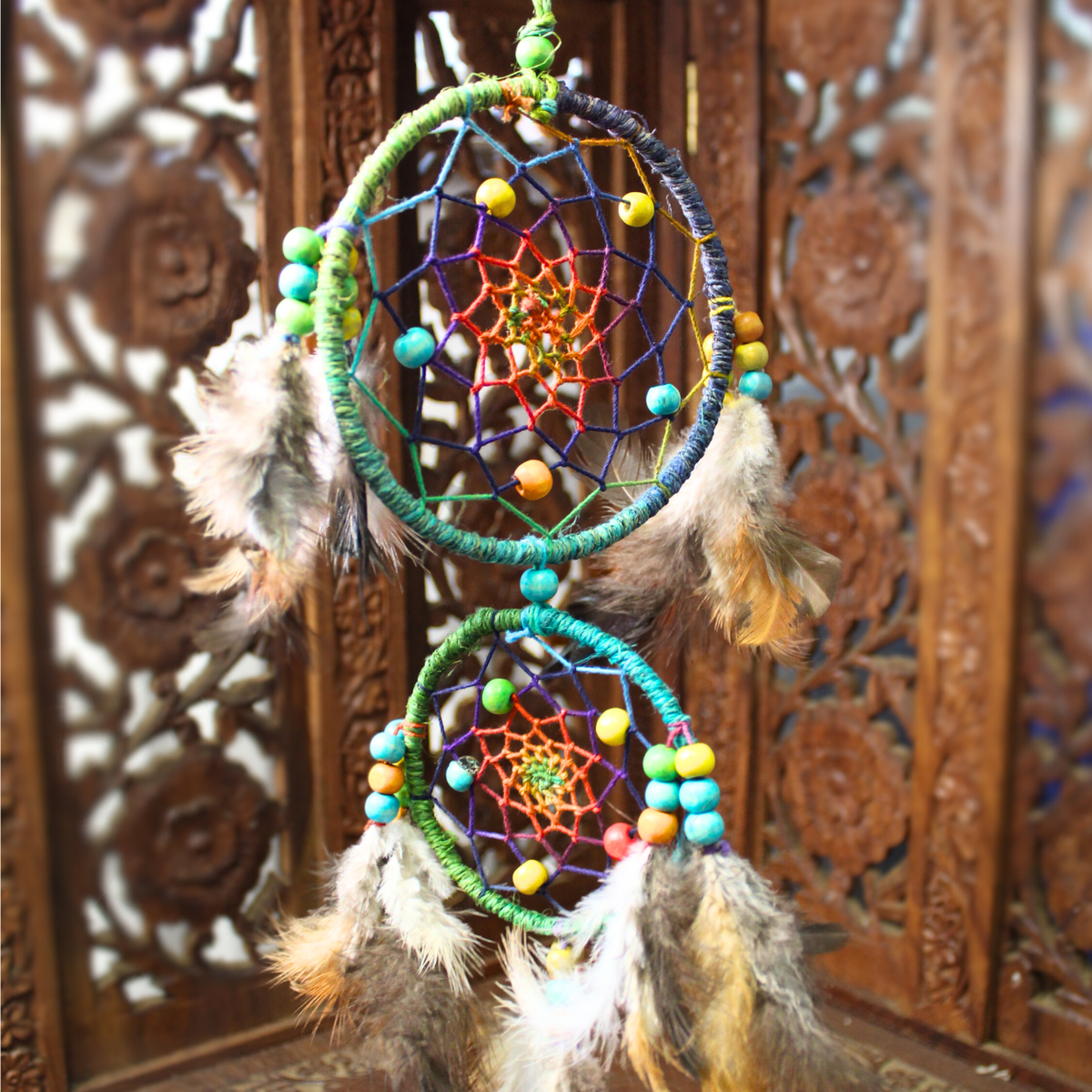 Dreamcatcher Rainbow with Hemp Cord & Feathers