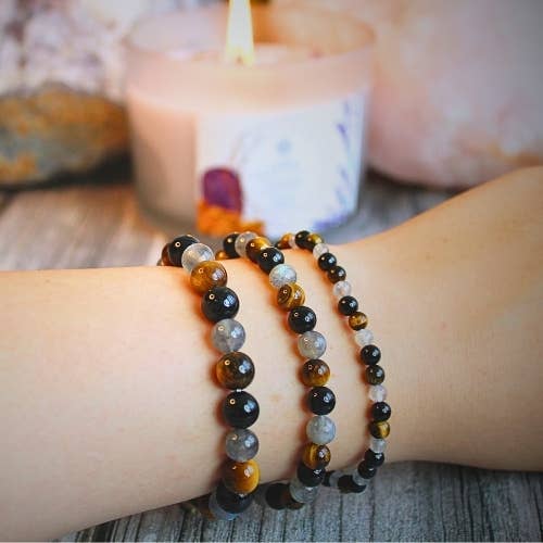 Labradorite, Black Tourmaline & Tiger Eye bracelet 4 mm