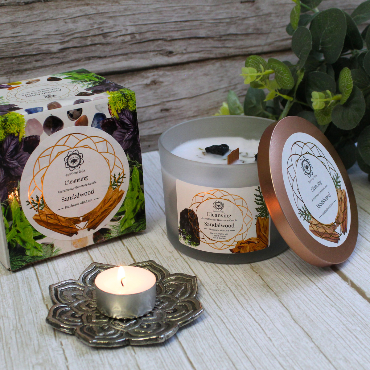 Green Tree Gemstone Candle Cleansing Sandalwood 256g