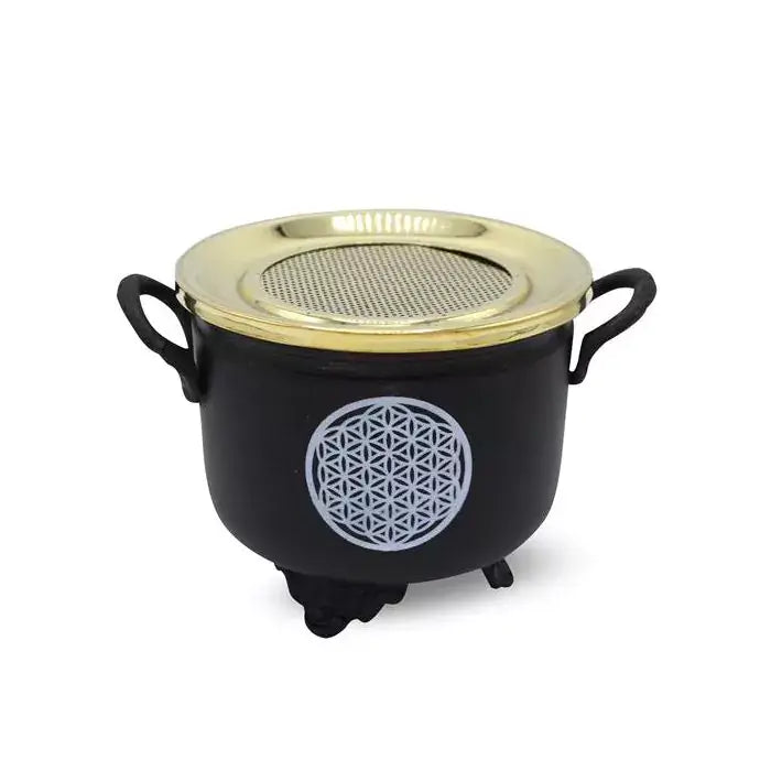 Black Cauldron Flower of Life 10x11cm With Copper Lid
