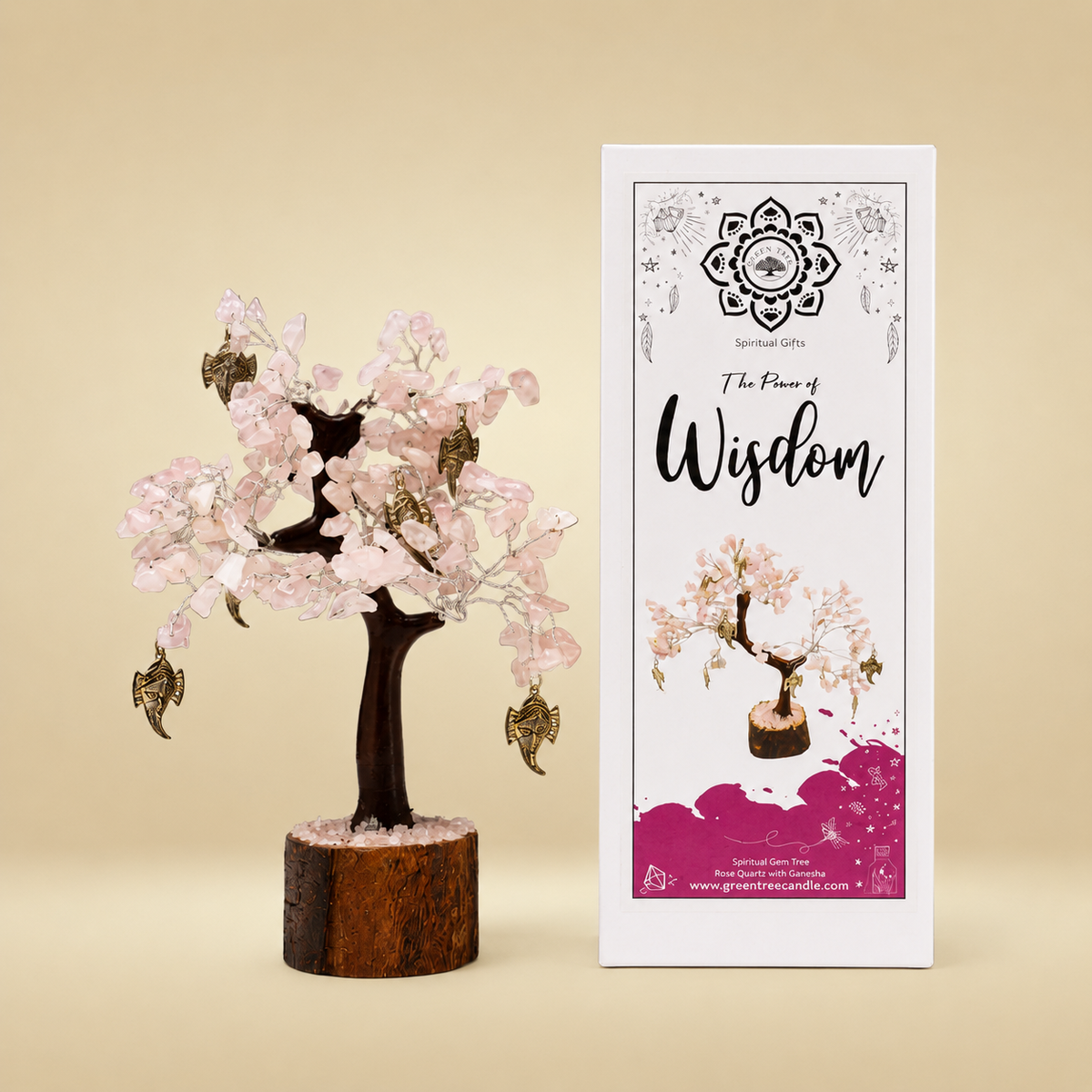 Árbol de gemas pequeño de sabiduría de cuarzo rosa