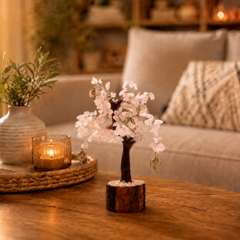 Árbol de gemas pequeño de sabiduría de cuarzo rosa